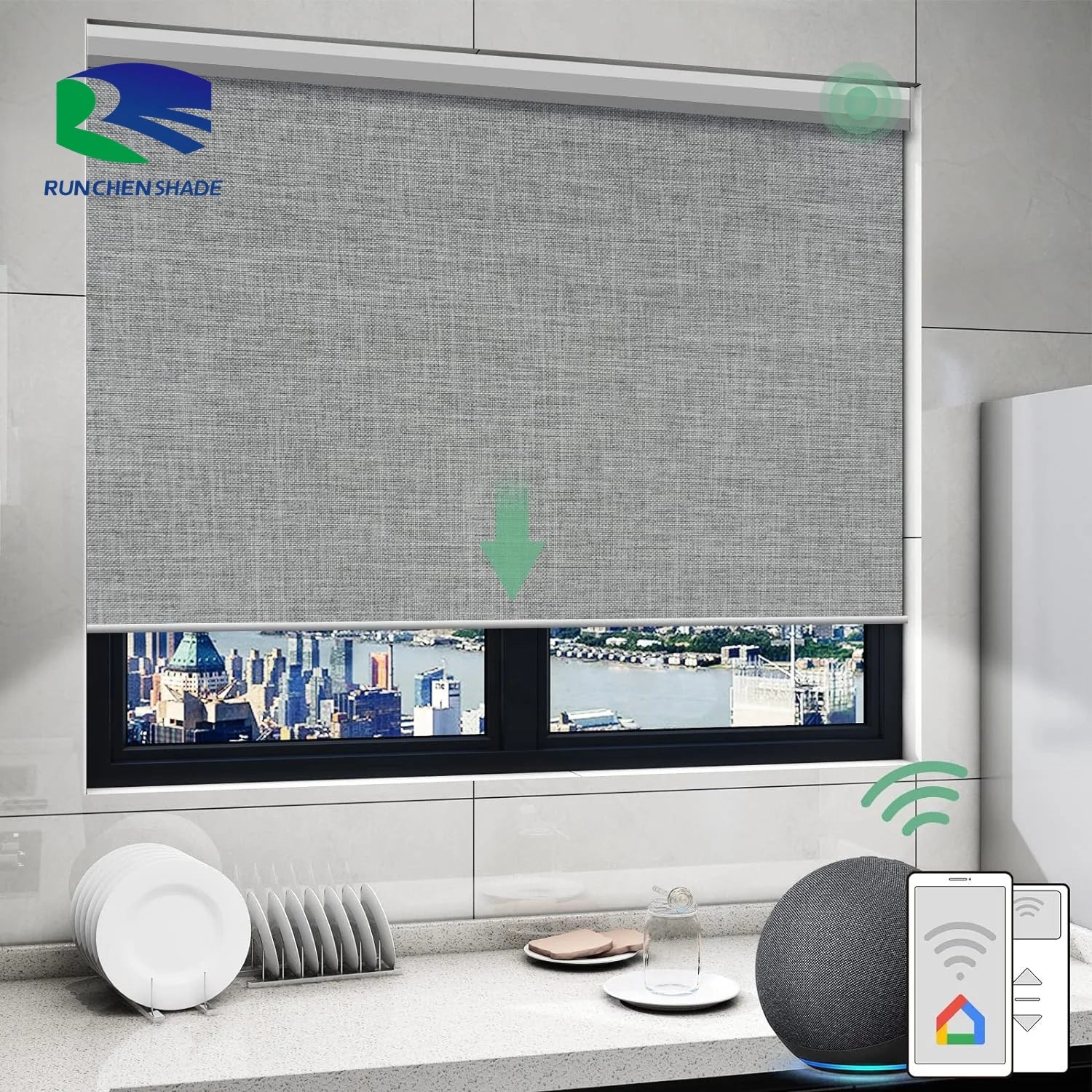 RunChen Custom Solar Shades Cordless Automatic Hotel Roller Blinds High Quality Indoor Electric Built-In China