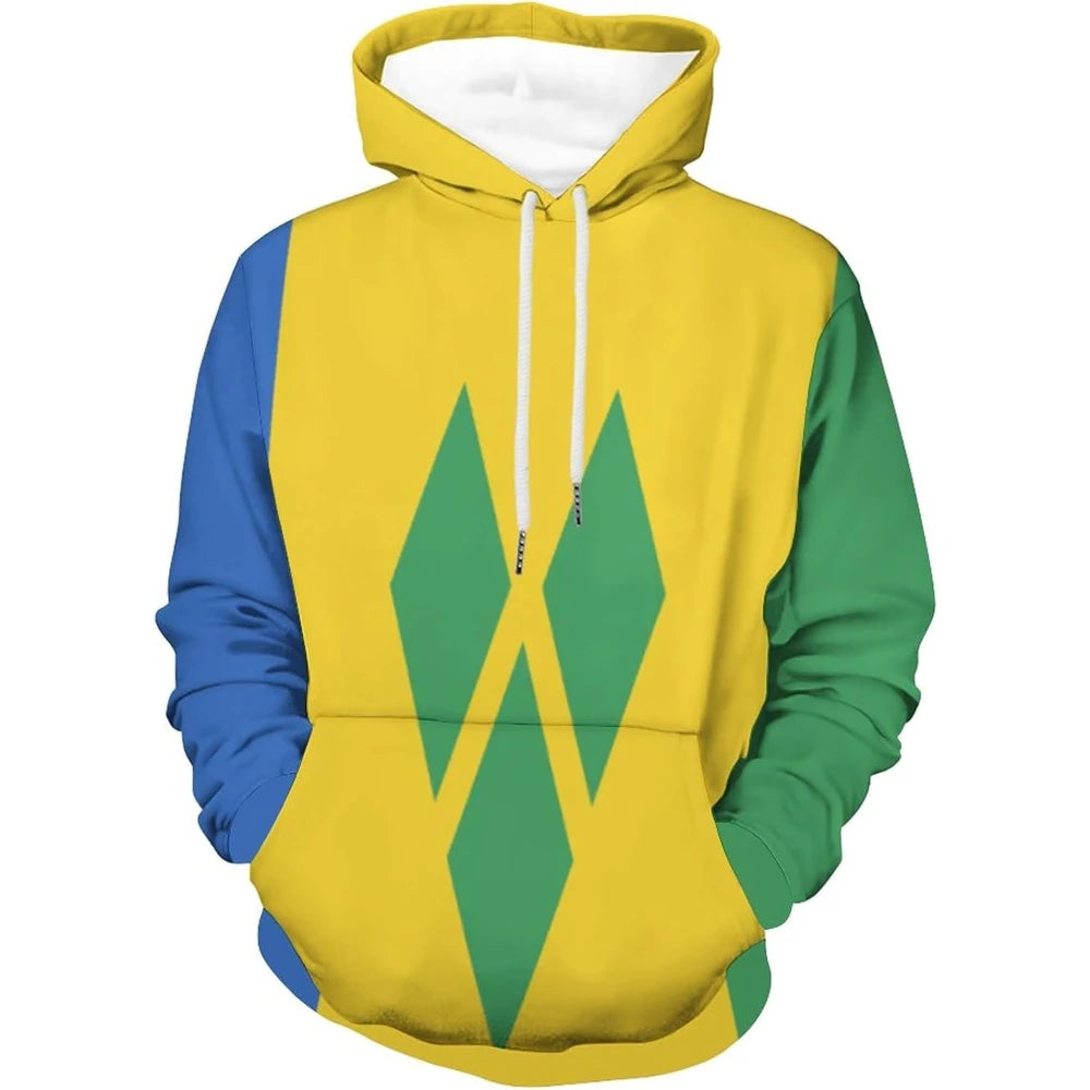 Fitspi Wholesale Custom Country Mens Pullover Sweatshirts Saint Vincent and the Grenadines Flag Hoodie Pullover