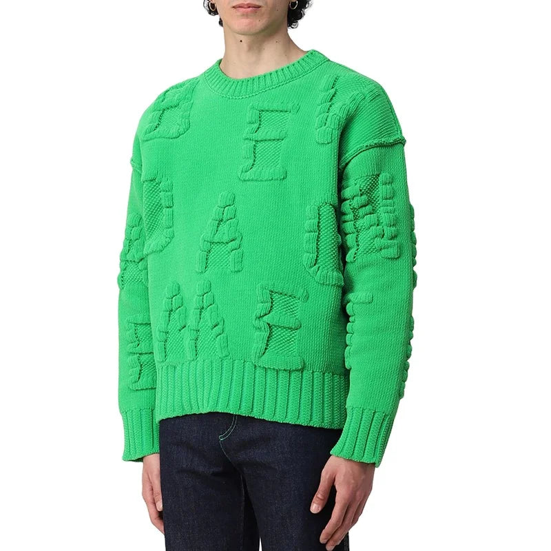 New Fashion Design Letter Embroidery Knitwear Crew Neck Long Sleeve Men'S Knitted Sweater Pullover  Letter Sweater