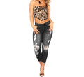 Factory Wholesale High Quality Women's Black Distress Jeans Hot Sale High Waist Stretch Ripped Pencil Pants Breathable Casual