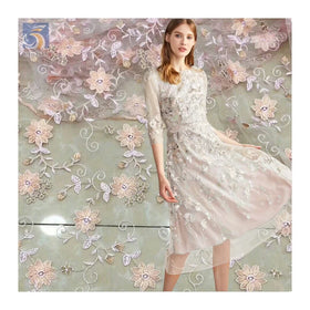 YX2706 Chinese Wholesale Fuchsia Lace Fabric Floral Garden Embroidery Lace Fabric for Tablecloths