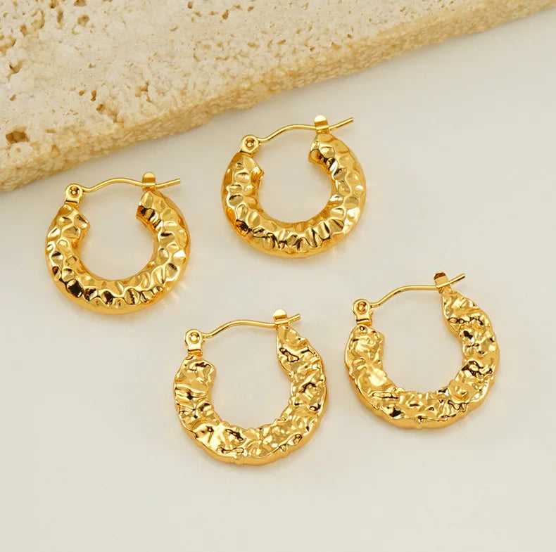 Beimai OEM Lava Concave and Convex Texture Vintage 18K Gold-plated Earrings