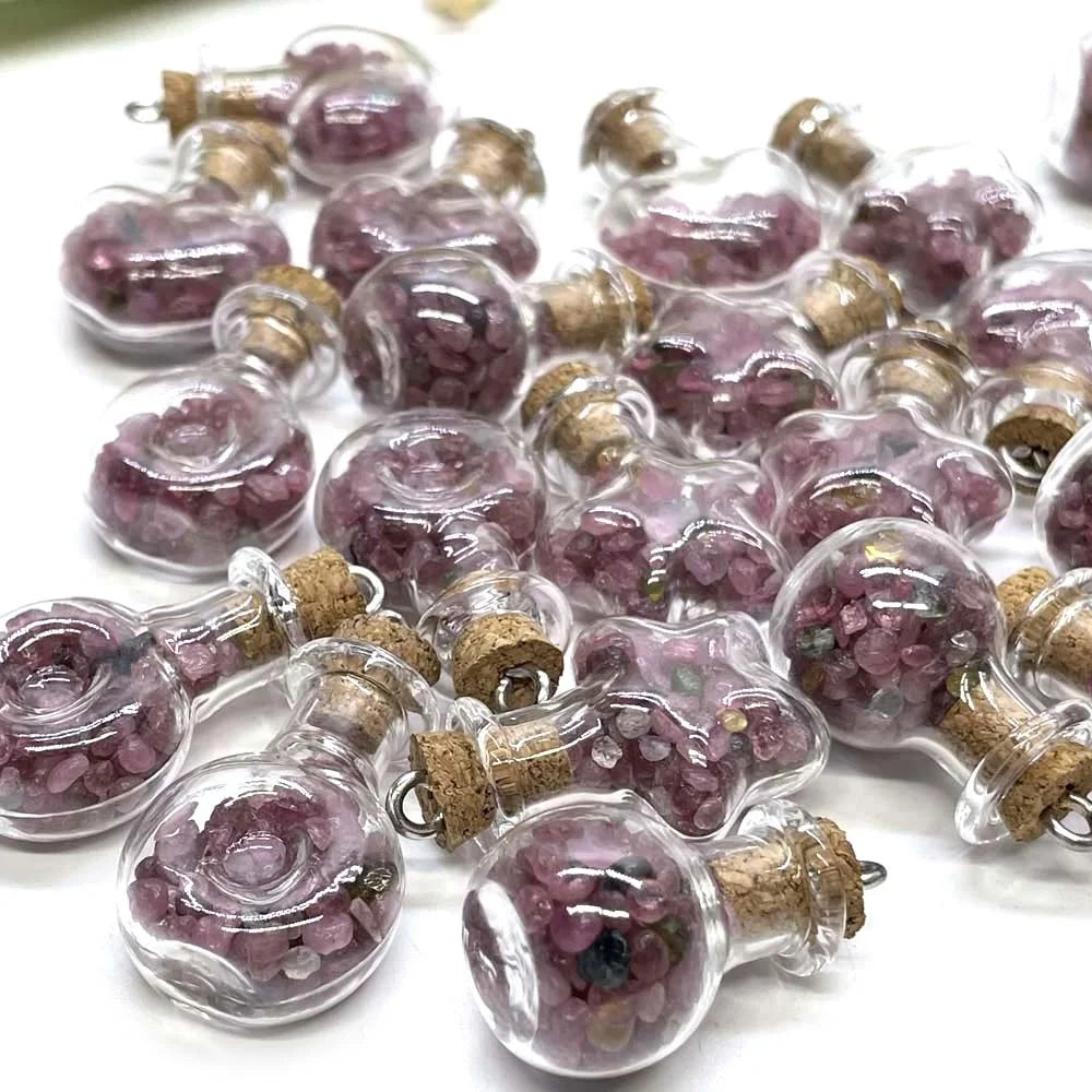 Wholesale Natural Crystal Pink Tourmaline Chips Bottle Necklace Healing Chakra Pendulum Yoga Metaphysical Pendant