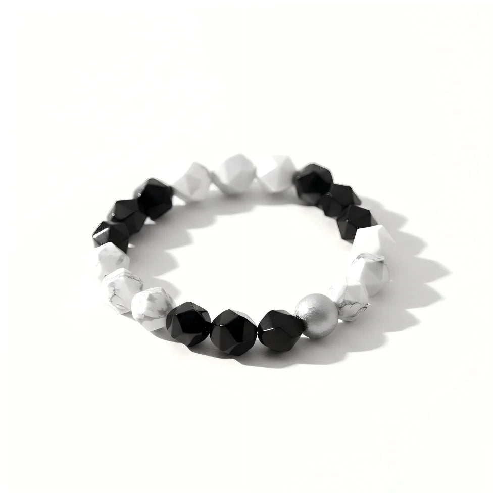10mm Natural Meditation Faceted Howlite Black Onyx Frosted Beads Vintage Charm Fashion Jewelry DIY Stretch Protection Bracelet