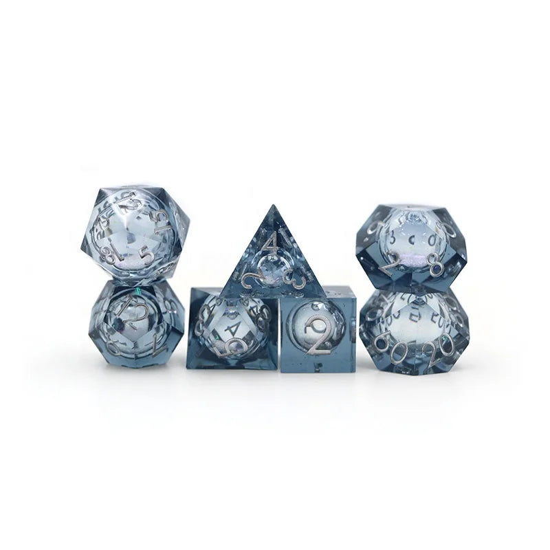 Custom Bulk 7pcs Dungeons and Dragons Resin Transparent Polyhedral Black Liquid Dice