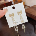 925 Silver Needle Pearl Bow Earrings Luxury Full Diamond Rhinestone Pearl Earring Korean Luxury Elegant Fashion Ear Hoop