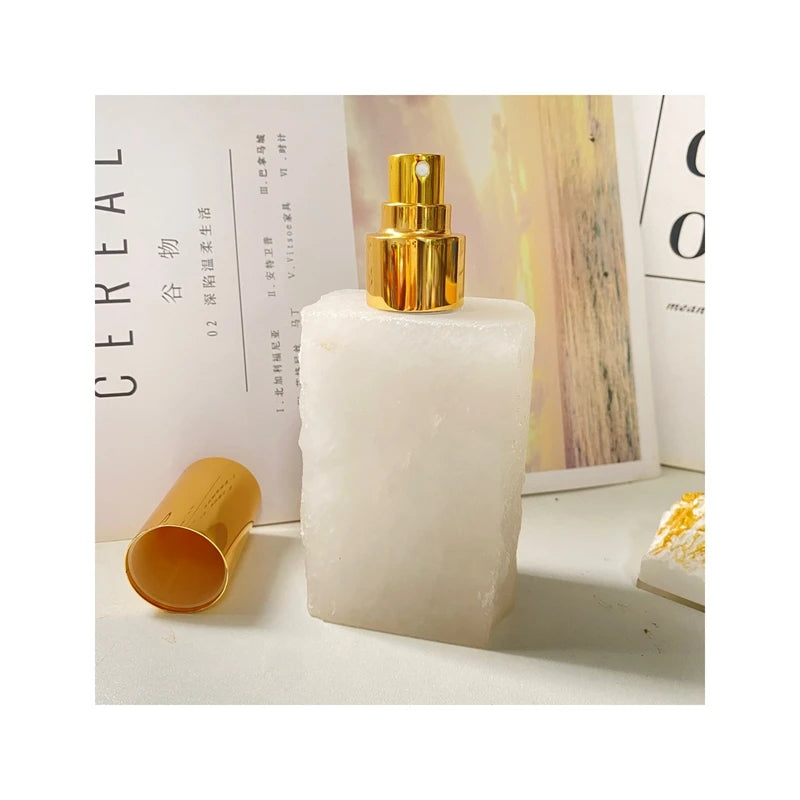 HZ Natural Raw Crystal Hexagonal Perfume Bottle for Women Gift Healing Gemstone Spray Bottle Amethyst Obsidian Cosmetic Bottle