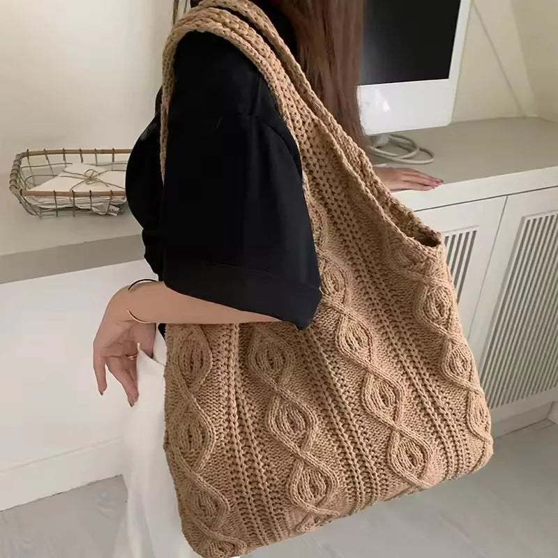 Hot Sale Women's Polyester Knitted Tote Bags New Design Crochet Fashion Bags with Open Closure Light Weight