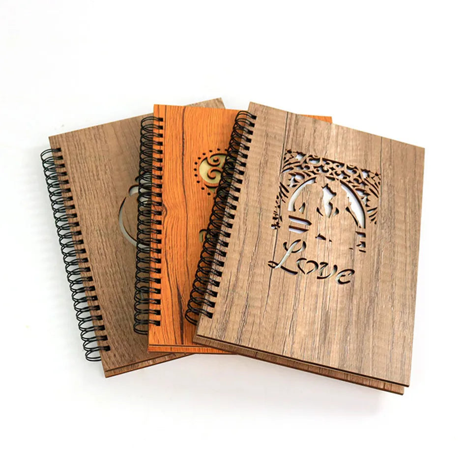Persionlized Vintage Style Wooden Spiral Cover Notebook Wood with Custom Design