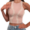 Pink Comfortable Casual Sleeveless Vest Women Breathable Crop Tank Tops Crew Neck Polynesian Holiday Style Girl Skinny Tank Top