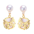 Retro Style S925 Pure Silver Needle Natural Freshwater Pearl Earrings for Women Sea Shell Butterfly Pearl Jewelry
