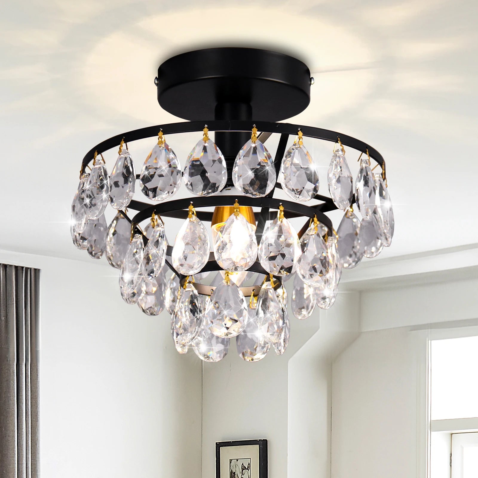Vintage K9 Crystals Modern Nordic Black Crystal Pendant Ceiling Light Chandelier for Living Room Hall and Hotel Home Decor