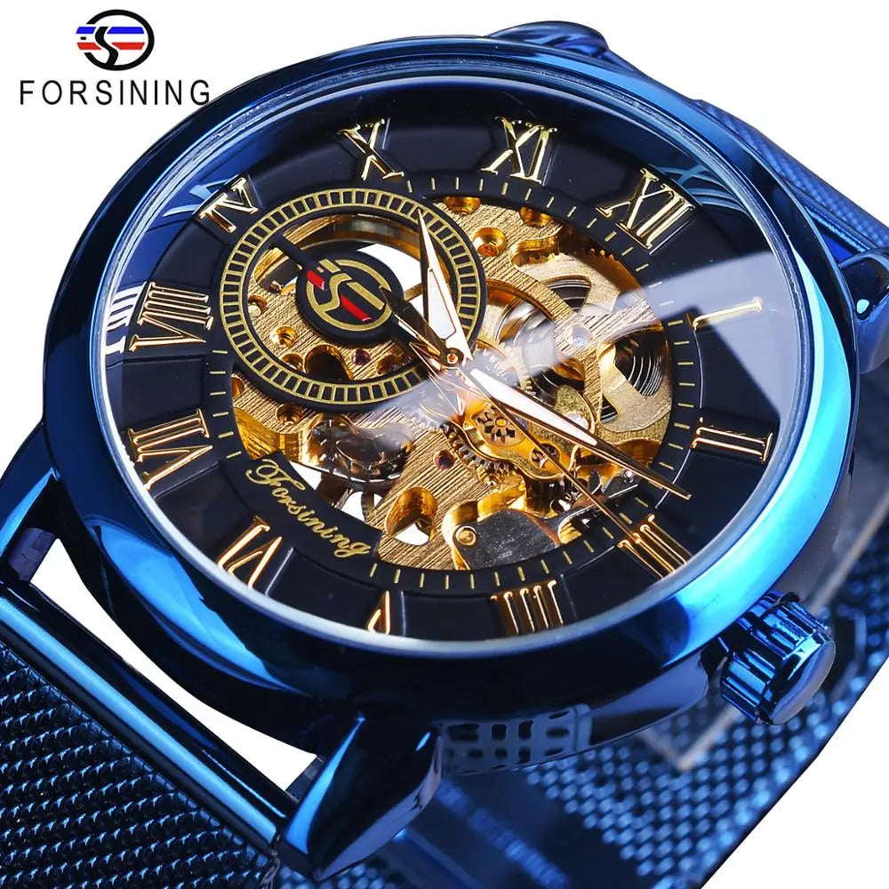FORSINING Luxury Men's Waterproof Sport Mechanical Wristwatches Oval Alloy Case Skeleton Design Engraving Water Resistant Watch