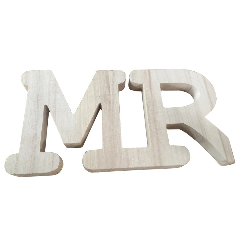 Unpainted Cutouts Shapes Mr & Mrs Wood Sign Free Standing 3D Alphabets Wooden Letters Numbers for Wedding Event Decorations