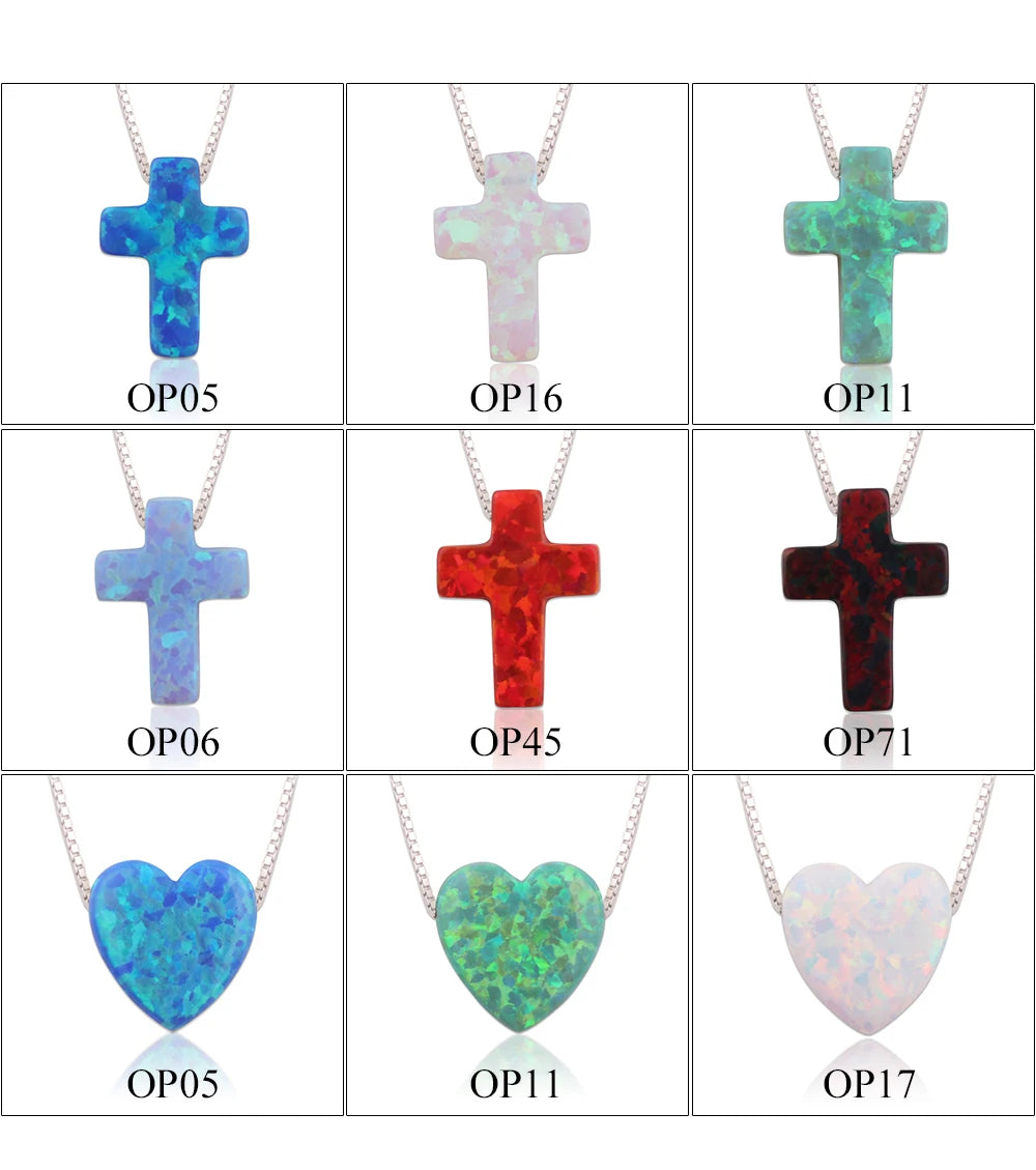 MOQ 1pc Opal Cross Necklace/Blue Opal Cross Silver Gold Necklace 925 Silver Box Chain White Gold Plated Cross Necklace