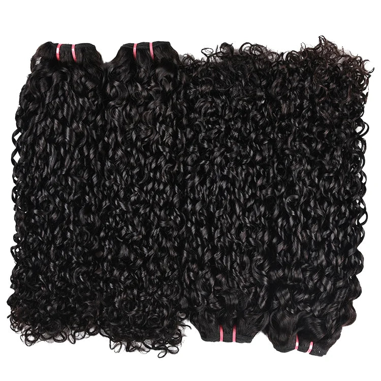 Unprocessed Brazilian Virgin Remy Cuticle Aligned Water Wave Human Bundles 9A 10A 13x4 Natural Black Weaving Machine Double Weft MegaBDM