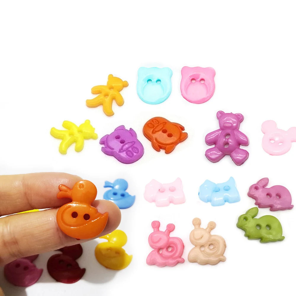 Bulk Stock Factory Sale Cute Cartoon 2 Holes Flatback Plastic Animal Sewing Children Buttons for Diy Craft