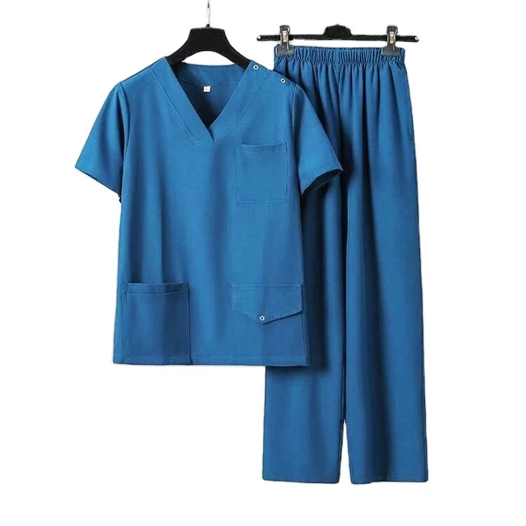 Scrubs for Women Set Jogger Pants Zipper Two Piece Tops and Pants V-Neck Stretchy Nurse Working Medical Uniforms with Pocket