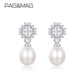 Pag&Mag 925 Sterling Silver New Earing Bridal Drop Woman Flower Zirconia Peal Lady Pearl Earring Jewelry