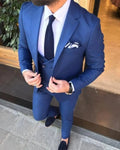 New Style Groomsmen Notch Lapel Groom Tuxedos Blue Men Suits Wedding Best Man Blazer Jacket+Pants+Vest