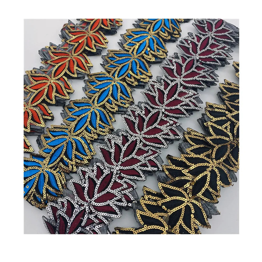 Sequins Lace Ribbon African Embroidered Flower Trim Tape Iron on Fabric Diy Clothes 15color in Stock