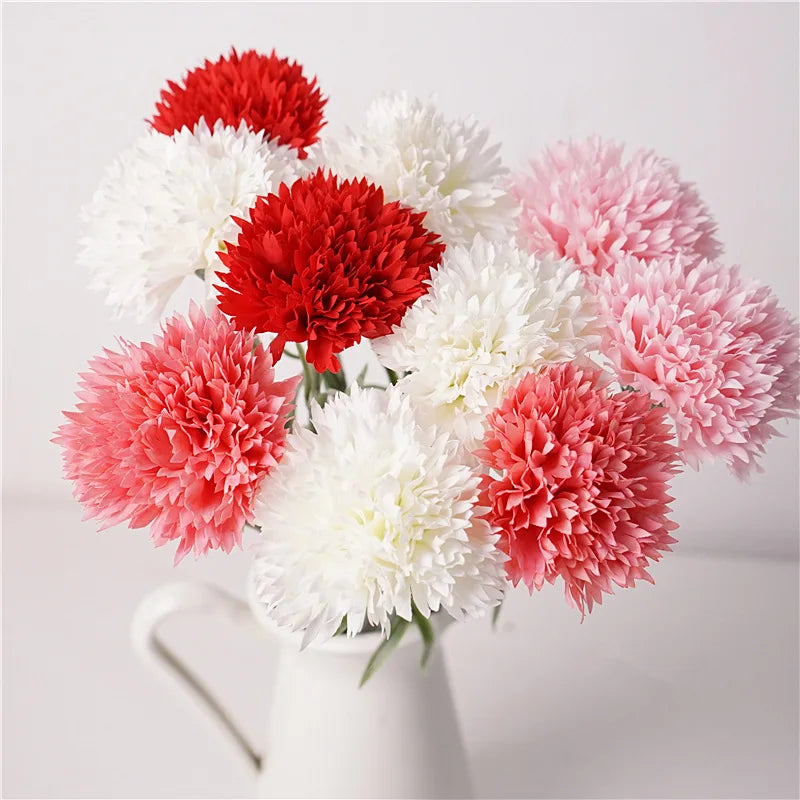 Real Touch PU Artificial Single Carnation Flower Branch Artificial Flower Ball Red and White for Mother's Day Bouquet