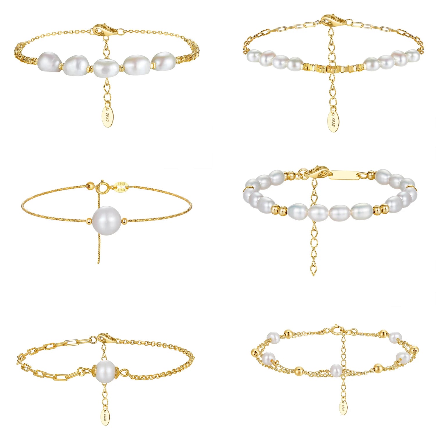New Arrival Dainty Classic Adjustable 14K Gold Plated 925 Sterling Silver Cultured Freshwater Pearl Bracelets for Women Girl