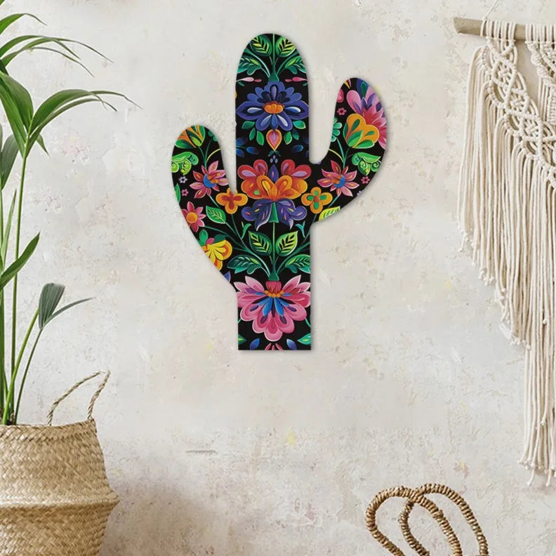 Mexican Style Cactus Shape Wooden Wall Art Boho Geometric Pattern Home Farm Wall Decor Wooden Sign