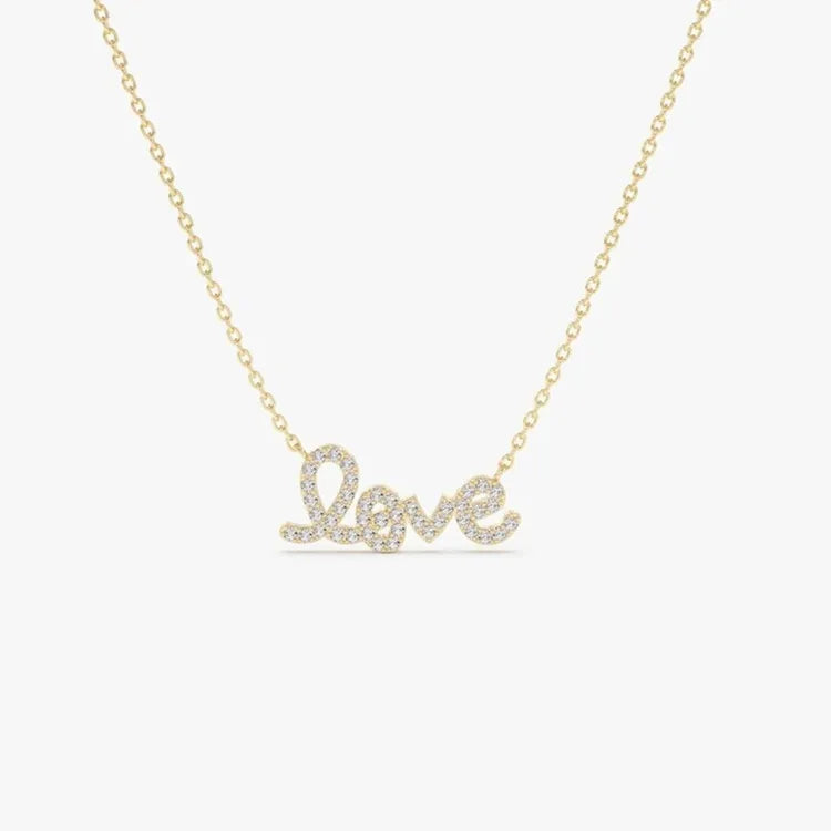 Dainty Minimalist Romantic Jewelry 925 Sterling Silver CZ Diamond Pave love Letter Pendant Necklace for Women