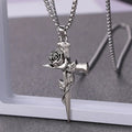 Hot Sale Stainless Steel Sweater Chain Flower Pendant Long Necklace Vintage Thorn Rose Cross Necklace