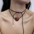 2024 Long Black Rope Necklace Simple Heart Natural Stone Necklace Chain Necklace for Women