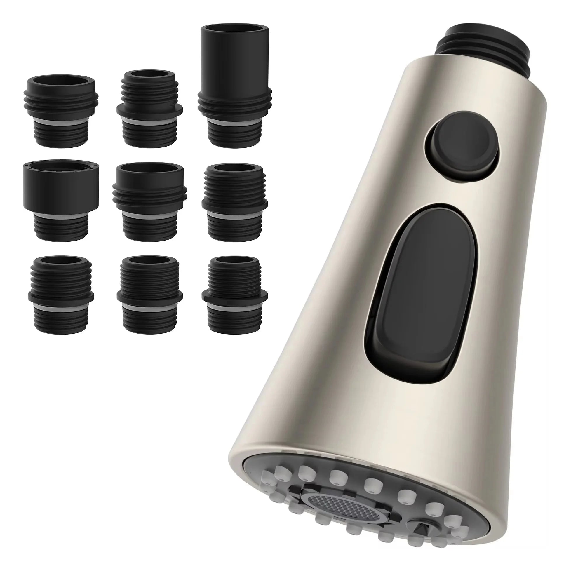 Single-Handle Pull Down Faucet Aerator with 11 Adapters 3 Functions Brushed Finish for Hotels and Bathrooms