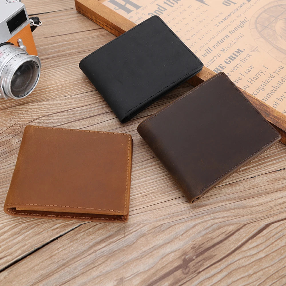 Waterproof Leather Designer Classic Short Slim 2 ID Credit Card Holder Pure Full Grain Leather Men Wallets