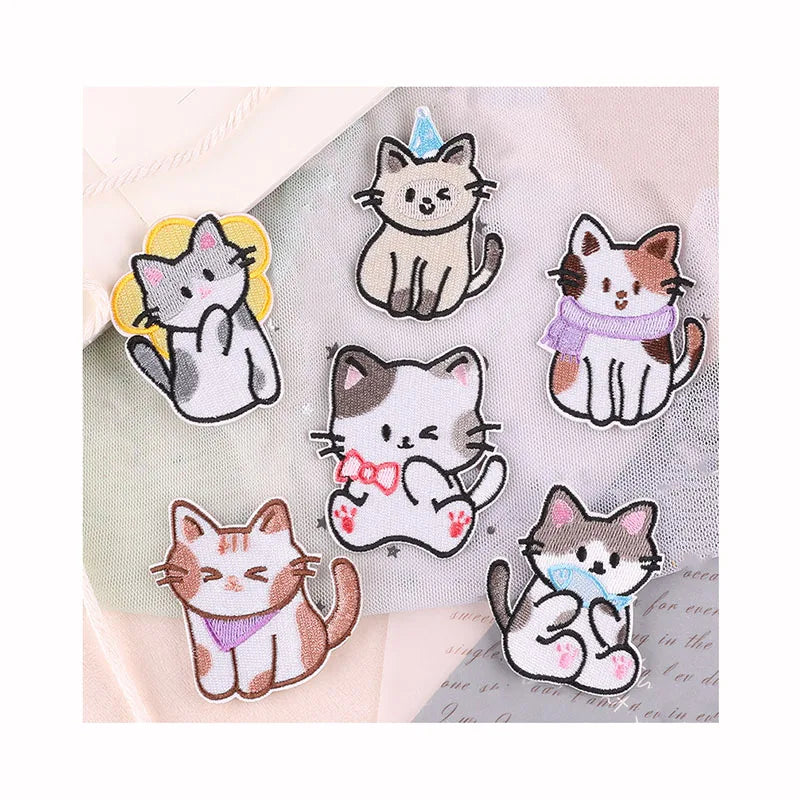 Custom Hot Self-adhesive Clothing Animal Cats Motif Patches for Stationery Box Notebook Diy Shoe Hats Embroidered Garment Patch