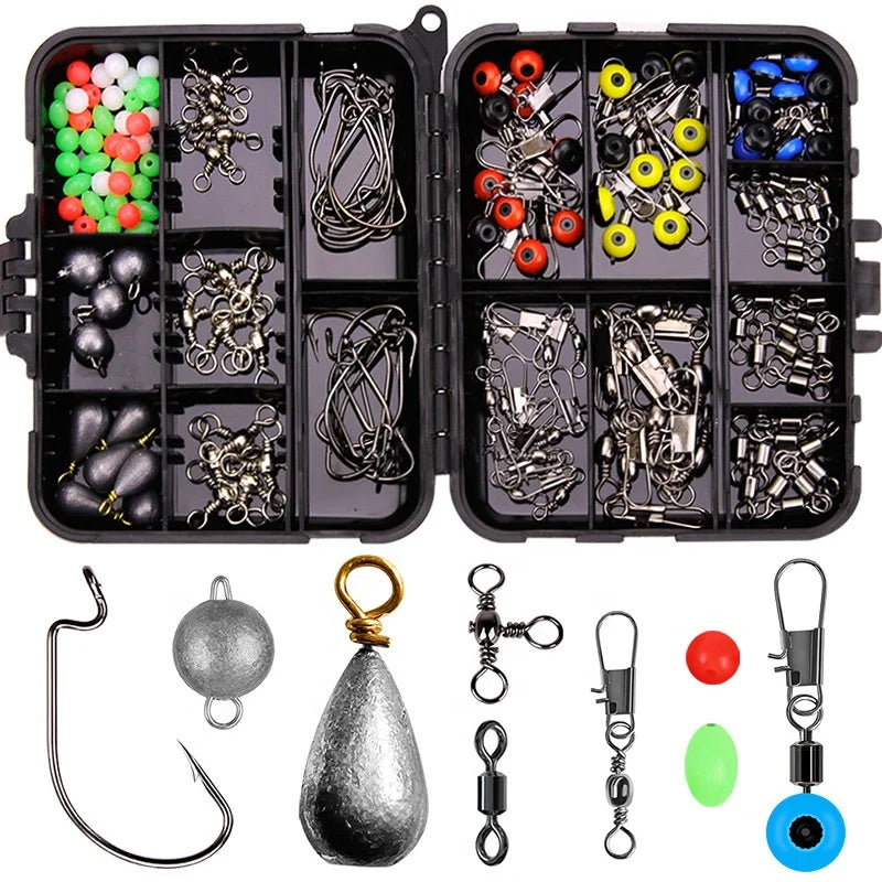 165pcs Fishing Tools Accessories Kit  With Jig Hook Bullet Bass Sinker Weights Fishing Swivel Snaps Fishing Tackle Boxes