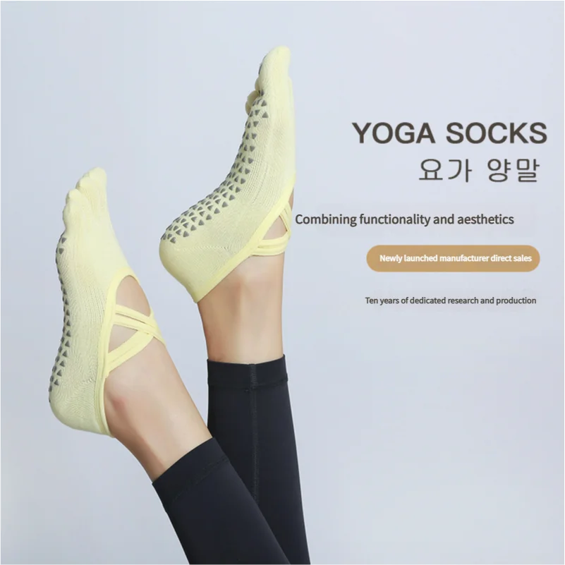 UXYK-double Cross Strap Open Toe Backless Pilates Fitness Floor Sports Socks Grippy Non slip Dance Cotton Women Yoga Socks