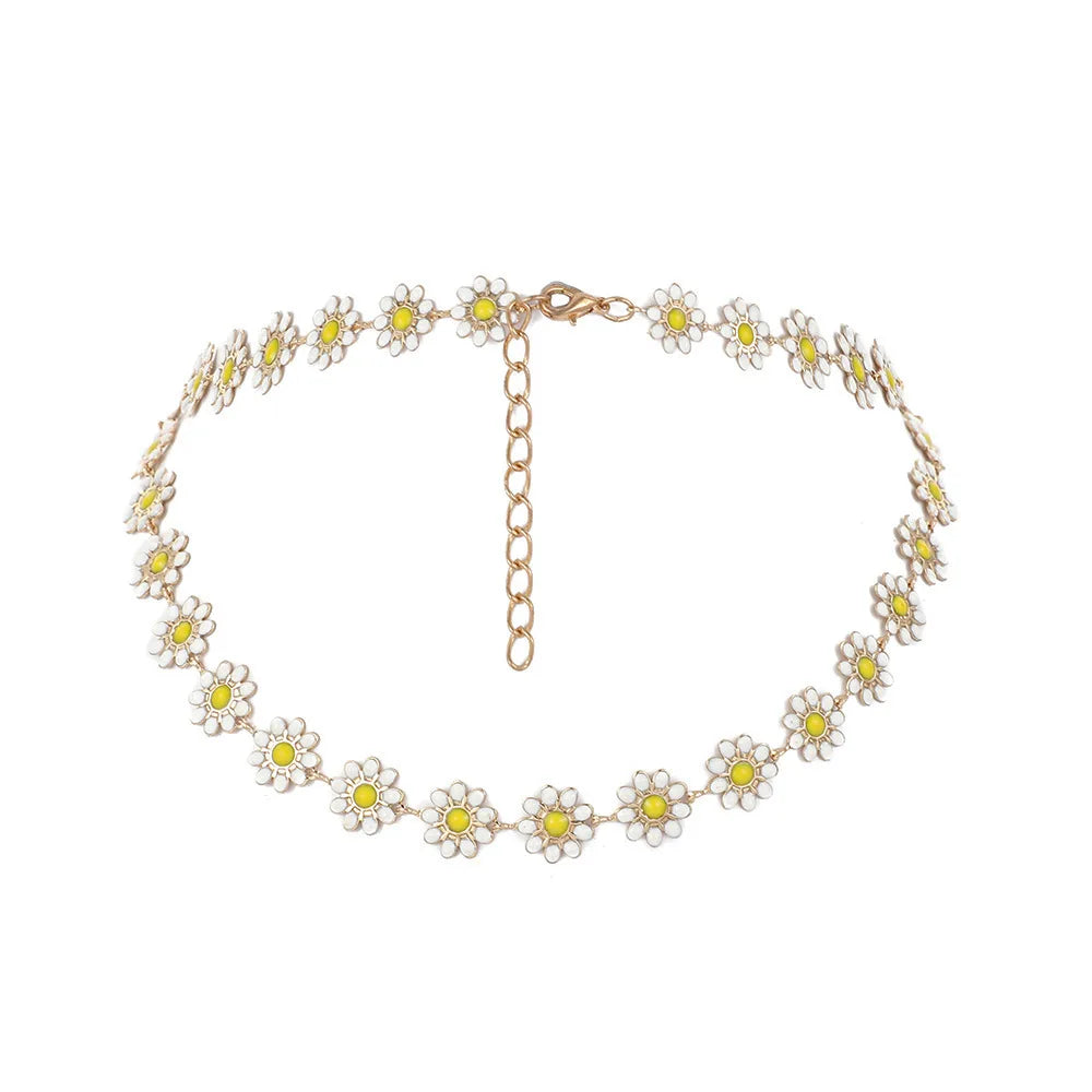 DAIHE 2024 Summer Boho Daisy Chain Necklace Flower Clavicle Chain Necklace Choker