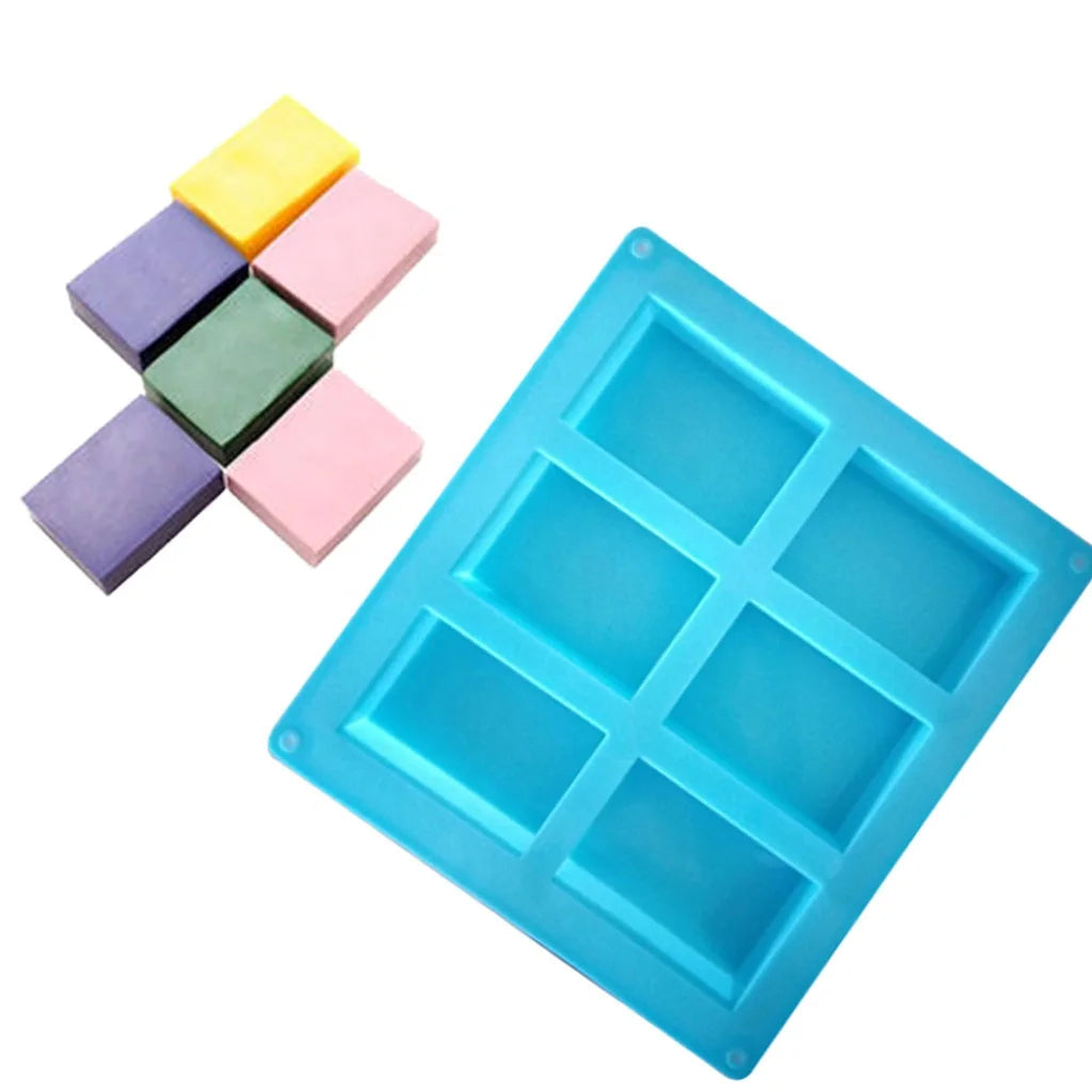 New 6-Cavity Rectangle Soap Mold Silicone Craft DIY Making Homemade Cake Mould 3D Plain Soap Mold Form Tray Baking Tools