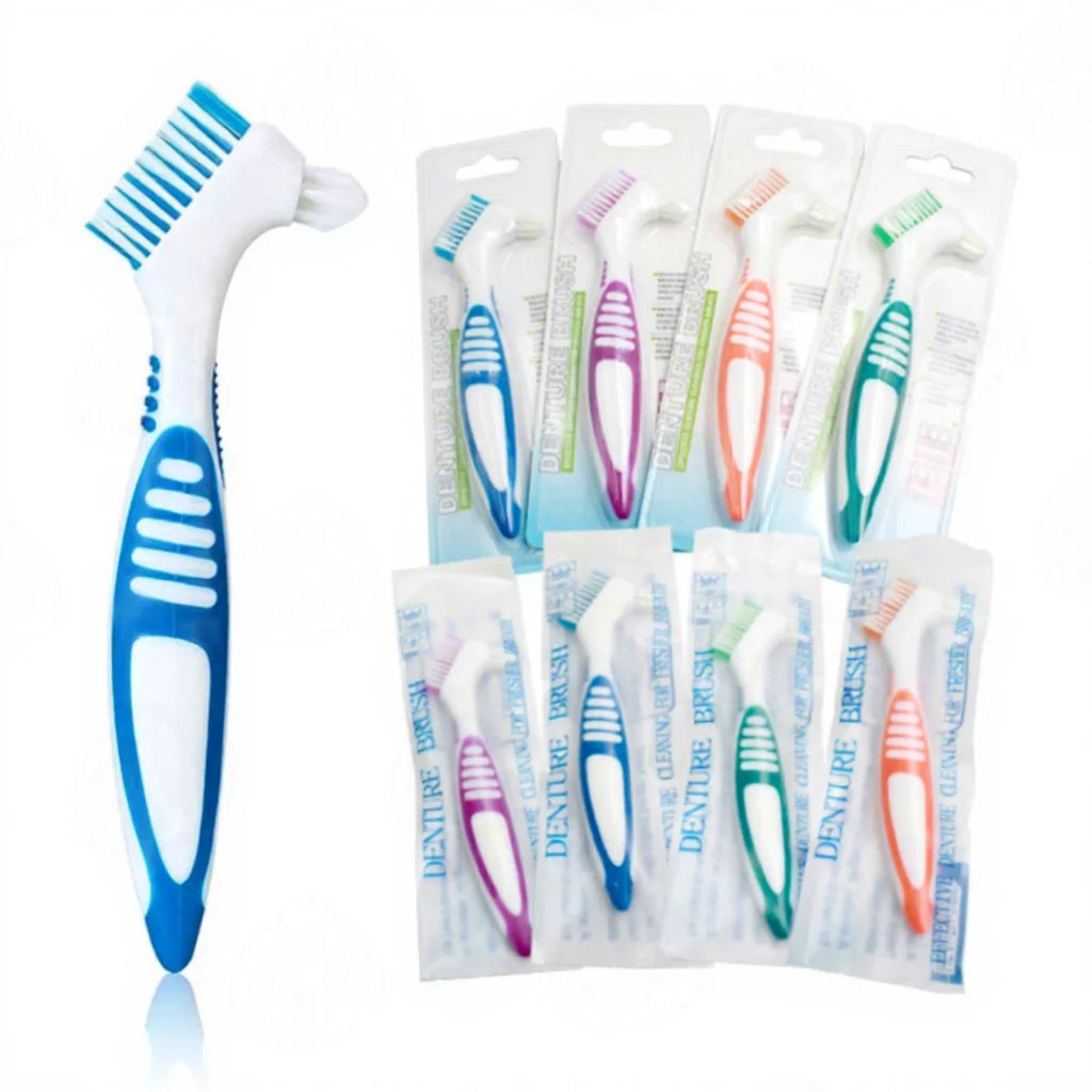 Double Bristle Head Portable Denture Cleaning Brush False Teeth Brush for Denture Care