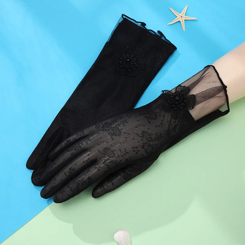 Fashion Lace Outdoor Driving Women Anti UV Summer Protect Sun Gloves