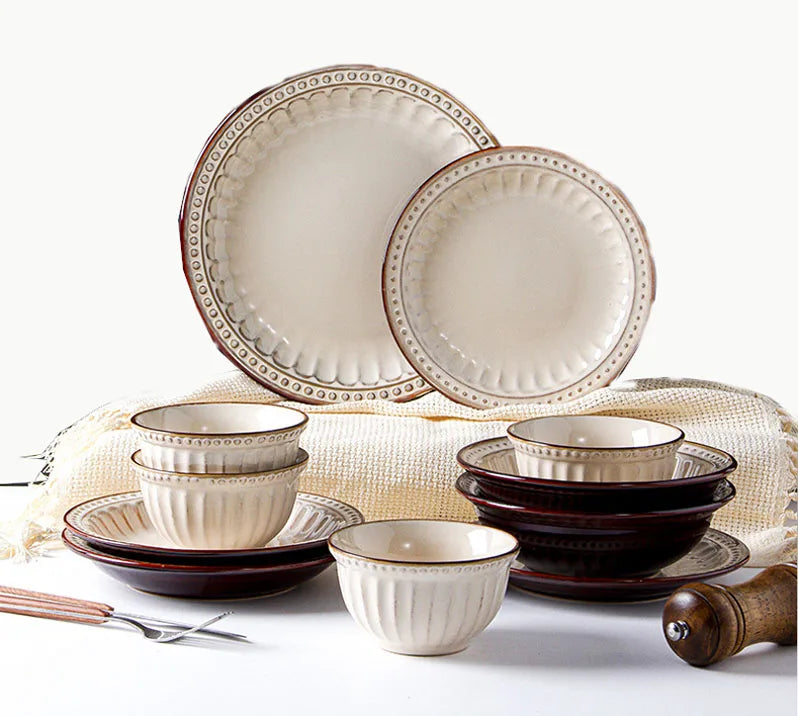 Vintage 10-Piece Ceramic Dinnerware Set Combined Dinner Plates Bowl Mug Cup Dish for Table Use