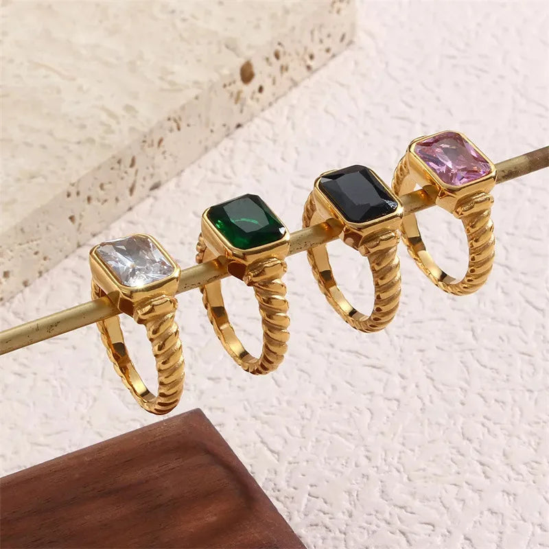 DAIHE Ins Style Luxury Zircon Ring 18k Gold-plated Titanium Steel Ring Jewelry for Women