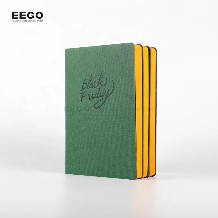Custom A5 Green Soft PU Leather Journal Notebook Gold Foil Edge Embossed Lined Diary Book with Thermal Binding Personalized Logo