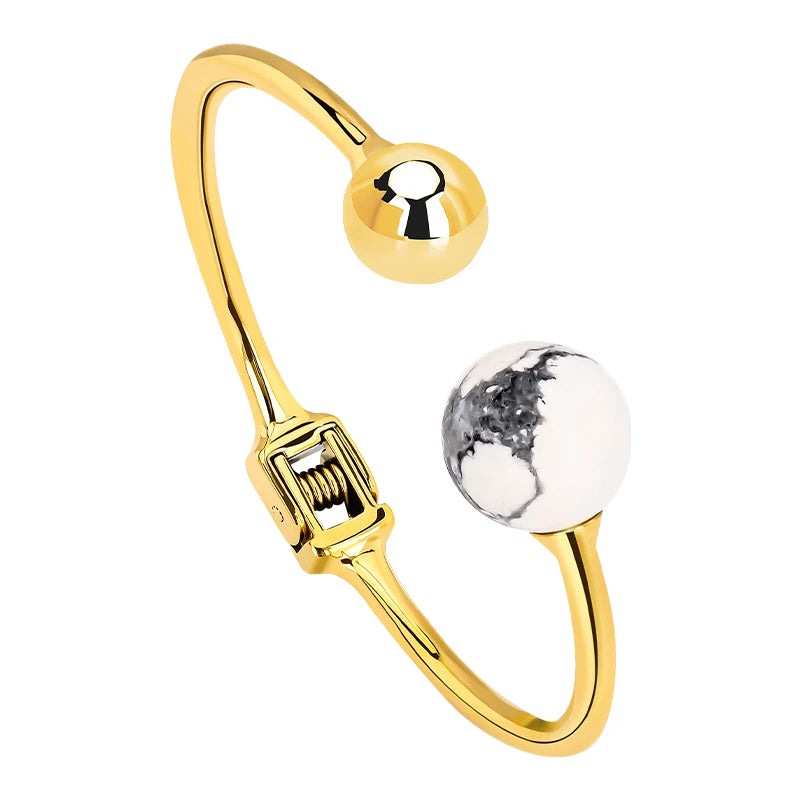 Trendy 18K Gold Plated Metal Ball Bracelet Customizable Stainless Steel Fashion Cuff Bangle Women Women's Gold Plated Metal Ball