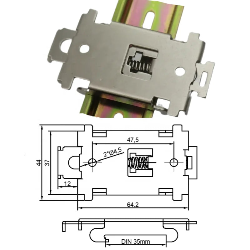 Huaqi Mingtong 35mm C35C45 DIN Rail Metal Clip Mounting Bracket with Buckled Design Metric Measurement System