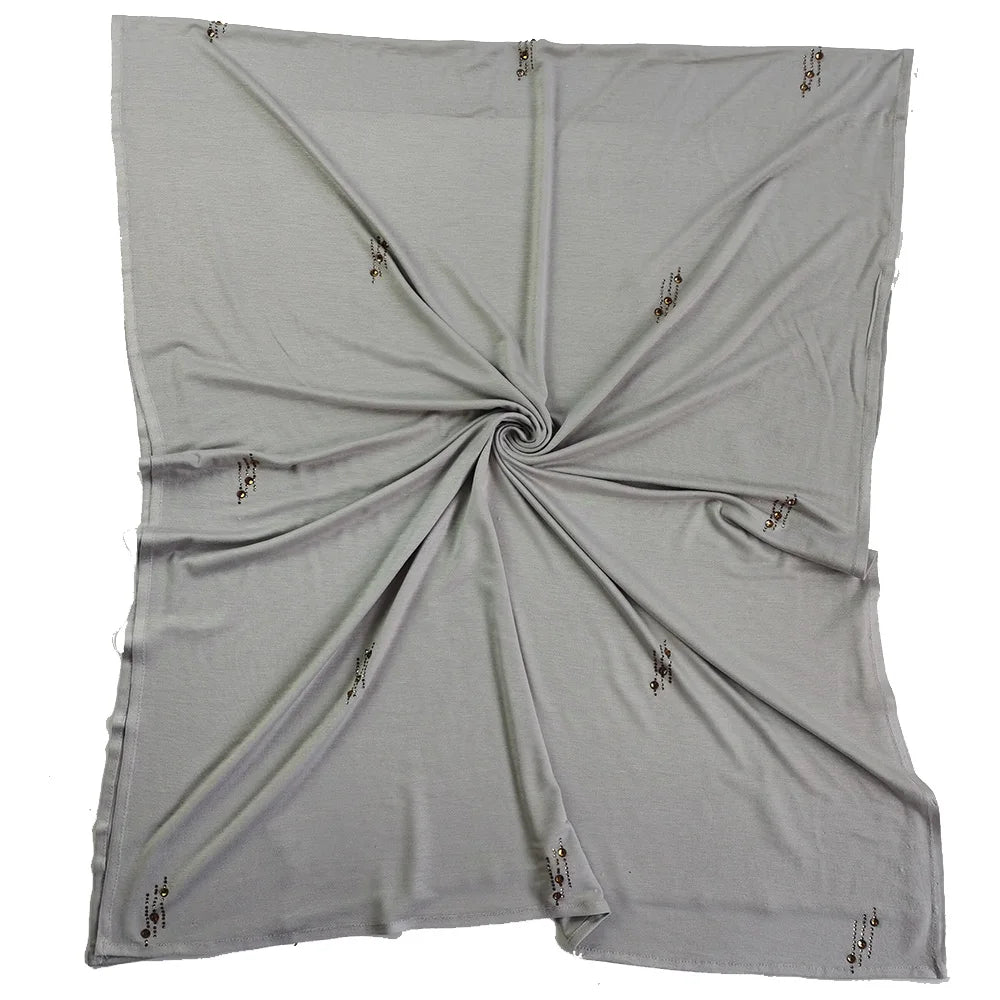 Wholesale Latest Design Rhinestone Stretchy Square Hijabs Scarf Headscarves Cotton Jersey Hijab for Women