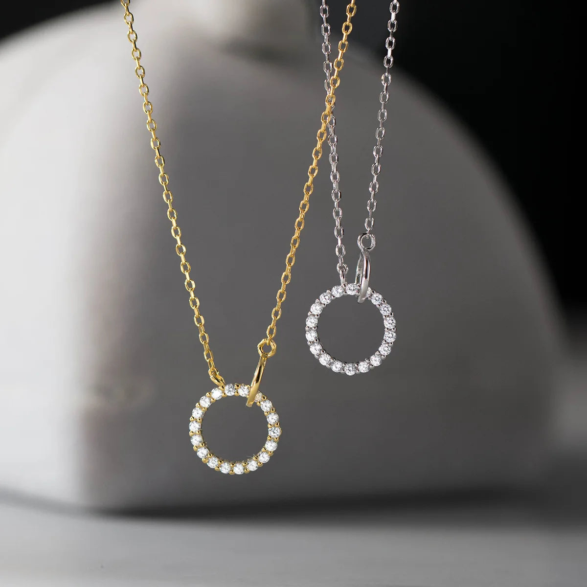 Fashion Pendant Necklace 925 Sterling Silver Zircon Necklace Two Double Round Circle Charm Gold Plated Necklaces for Women