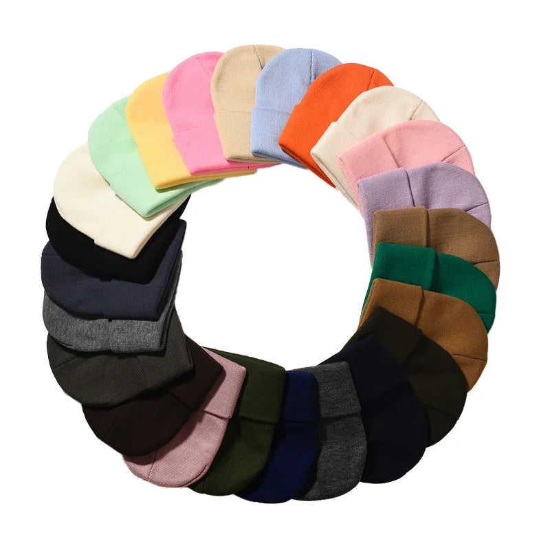 Custom Women's Men's Beanie Girls' Solid Color Printing Bonnet Warm Autumn Winter Knitted Cap with Dot Fruit Bows Pattern
