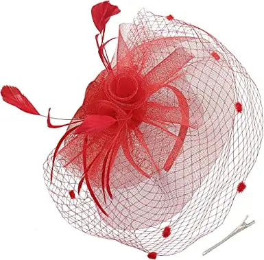 Bridal Artificial Flower Mesh Petal Veiled Headpiece Royal Wedding Hair Crown for Jockey Club Horse Racing Festival Women