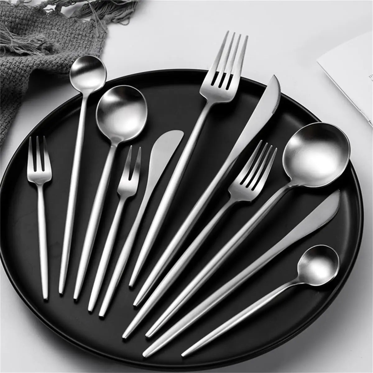 Mcallen 304 Stainless Steel Silverware Portugal Style Bulk Knife Fork Spoon Silver Matte Cutlery Flatware Utensils